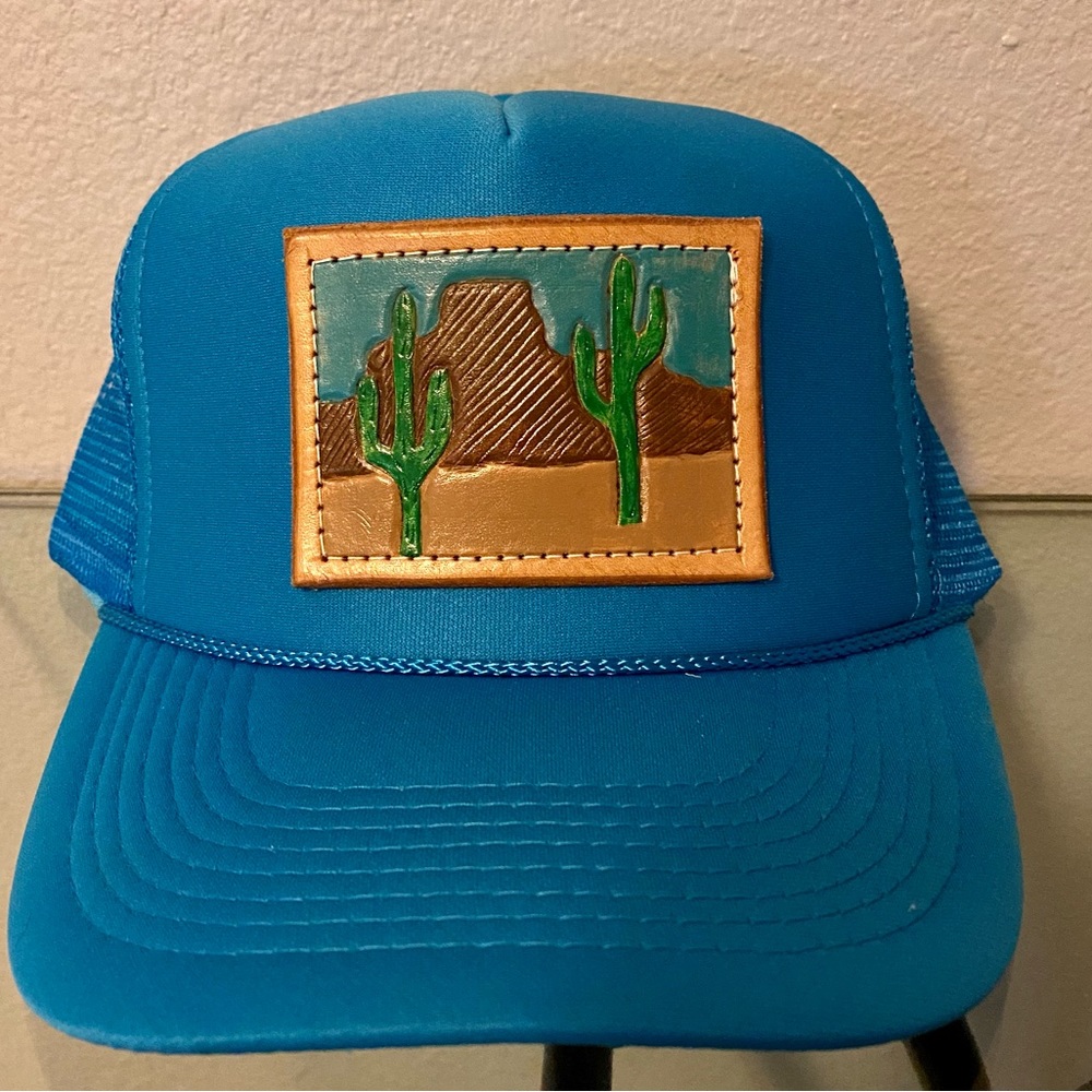 Trucker hat with leather cactus design BRAND NEW